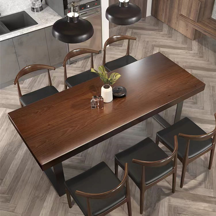 Brown Solid Wood Top Table Rectangle Black Iron Sled Base Dining Table Clearhalo 'Dining Tables & Seating' 'Dining Tables' 'dining_table' 'furn' 'furn_dining_table' 'Furniture' 'Kitchen & Dining Furniture' 5752043