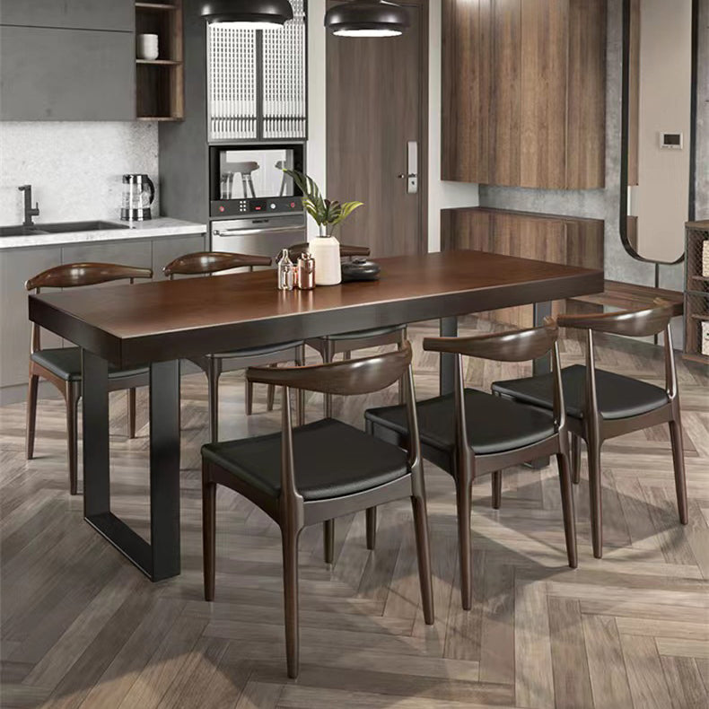 Brown Solid Wood Top Table Rectangle Black Iron Sled Base Dining Table Clearhalo 'Dining Tables & Seating' 'Dining Tables' 'dining_table' 'furn' 'furn_dining_table' 'Furniture' 'Kitchen & Dining Furniture' 5752044