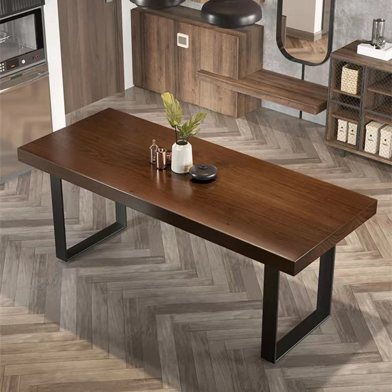 Brown Solid Wood Top Table Rectangle Black Iron Sled Base Dining Table Clearhalo 'Dining Tables & Seating' 'Dining Tables' 'dining_table' 'furn' 'furn_dining_table' 'Furniture' 'Kitchen & Dining Furniture' 5752045