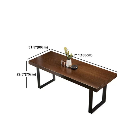 Brown Solid Wood Top Table Rectangle Black Iron Sled Base Dining Table Clearhalo 'Dining Tables & Seating' 'Dining Tables' 'dining_table' 'furn' 'furn_dining_table' 'Furniture' 'Kitchen & Dining Furniture' 5752049