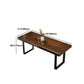 Brown Solid Wood Top Table Rectangle Black Iron Sled Base Dining Table Clearhalo 'Dining Tables & Seating' 'Dining Tables' 'dining_table' 'furn' 'furn_dining_table' 'Furniture' 'Kitchen & Dining Furniture' 5752050