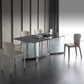 Modern Glass Base Table Rectangle Stone Top Dining Table for Kitchen