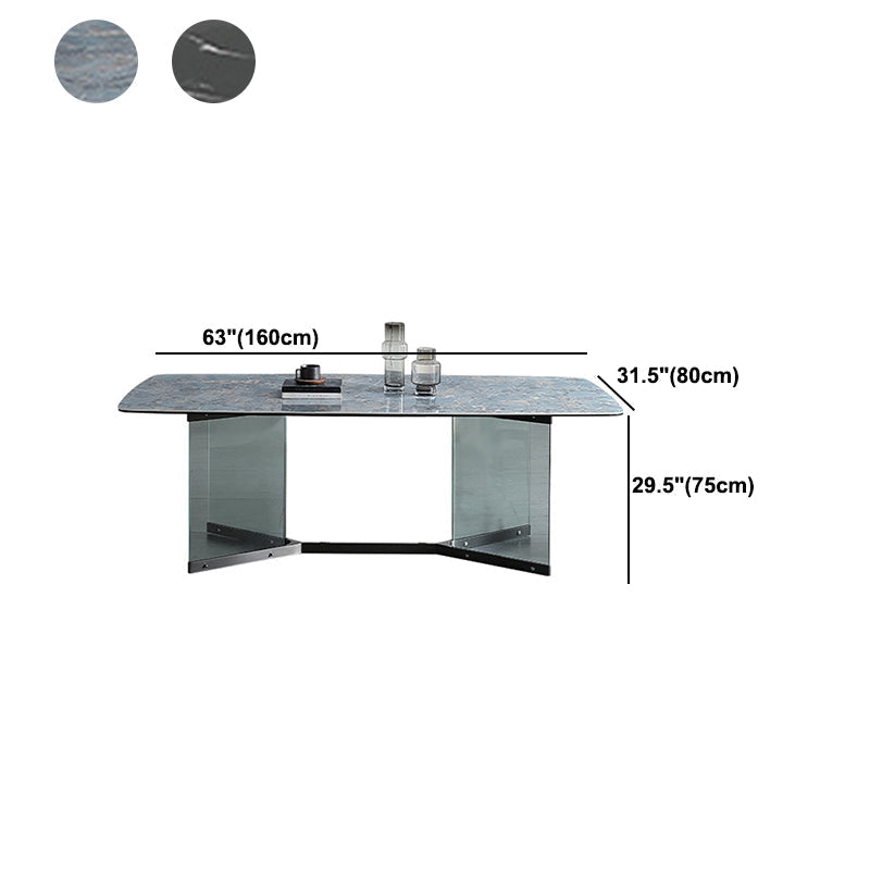 Modern Glass Base Table Rectangle Stone Top Dining Table for Kitchen