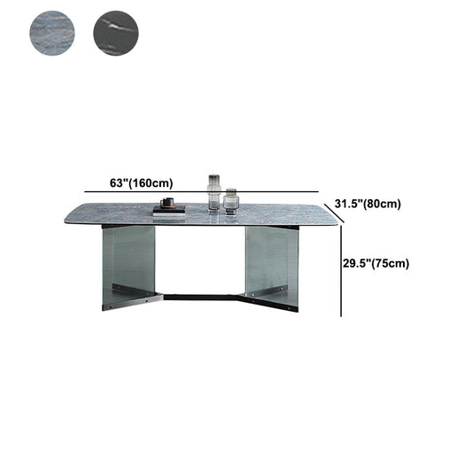 Modern Glass Base Table Rectangle Stone Top Dining Table for Kitchen