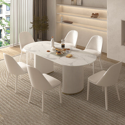 Modern Oval Dining Site Table Stone and Metal White Base Dinner Room Kitchen Table