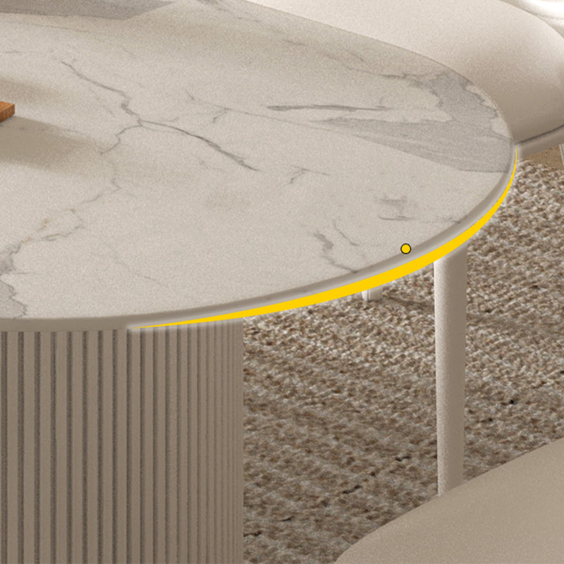 Modern Oval Dining Site Table Stone and Metal White Base Dinner Room Kitchen Table