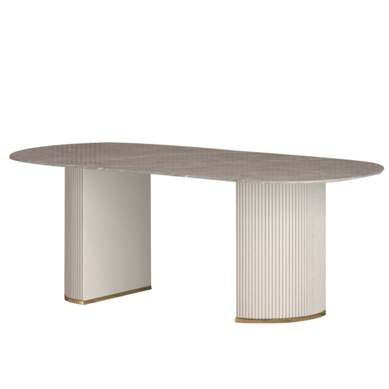 Modern Oval Dining Site Table Stone and Metal White Base Dinner Room Kitchen Table