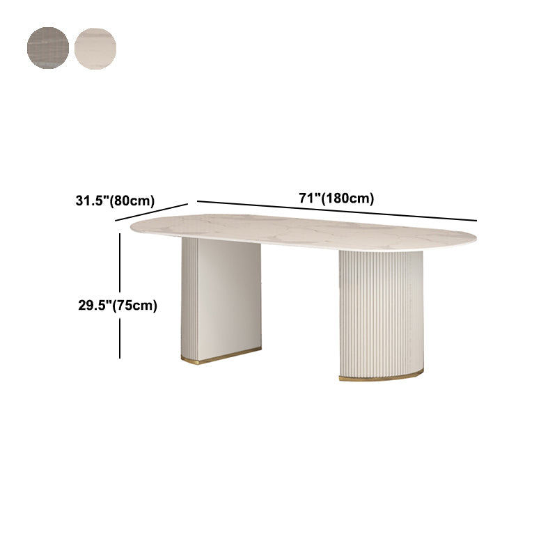 Modern Oval Dining Site Table Stone and Metal White Base Dinner Room Kitchen Table