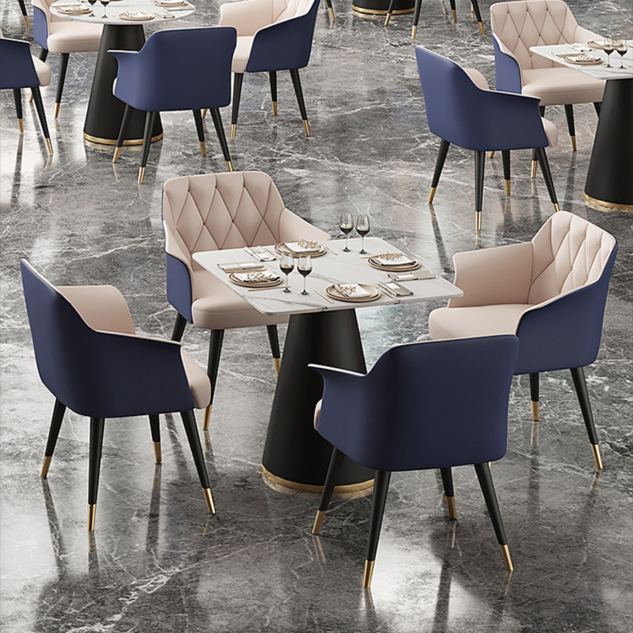 Tavolo da pranzo in stile moderno tavolo in pietra sinterizzata con base di metallo per sala da pranzo