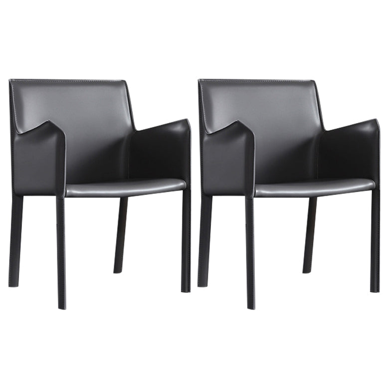 Matte Finish Solid Back Chair Designer Style Home Leather Arm Chair Grey 2 Piece Set Clearhalo 'Dining Chairs' 'Dining Tables & Seating' 'dining_chair' 'furn' 'furn_dining_chair' 'Furniture' 'Kitchen & Dining Furniture' 5752641