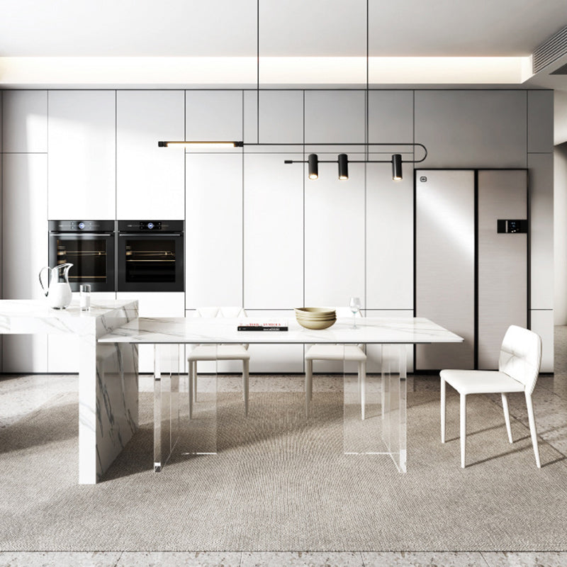 Modern Rectangle Sintered Stone Table Set 1/4/5/6/7/8 Pieces Dining Set 4 Pieces: Table, 3 Chairs Clearhalo 'Dining Room Sets' 'Dining Tables & Seating' 'dining_room_set' 'furn' 'furn_dining_room_set' 'Furniture' 'Kitchen & Dining Furniture' 5753114