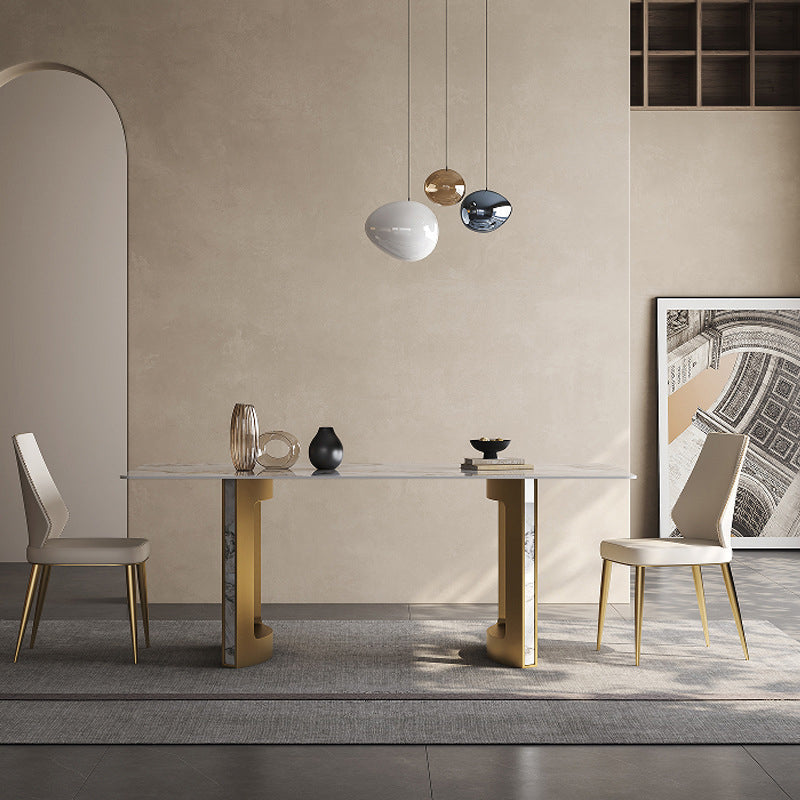 Glam Style Sintered Stone Dining Set Rectangle 1/2/3/5/7 Pieces Dining Set 3 Pieces: Table, 2 Chairs Clearhalo 'Dining Room Sets' 'Dining Tables & Seating' 'dining_room_set' 'furn' 'furn_dining_room_set' 'Furniture' 'Kitchen & Dining Furniture' 5753131
