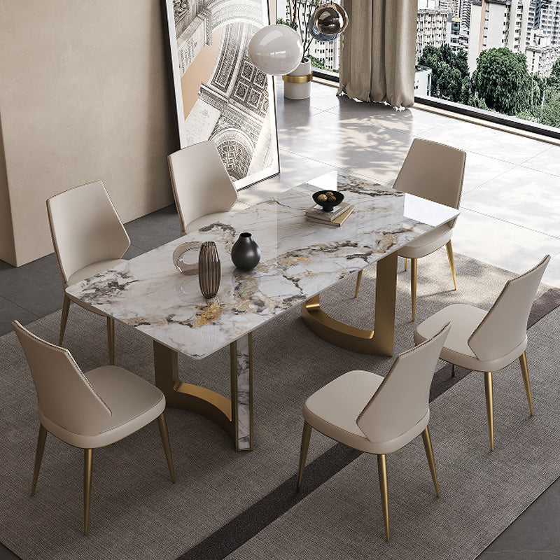 Glam Style Sintered Stone Dining Set Rectangle 1/2/3/5/7 Pieces Dining Set 7 Pieces: Table, 6 Chairs Clearhalo 'Dining Room Sets' 'Dining Tables & Seating' 'dining_room_set' 'furn' 'furn_dining_room_set' 'Furniture' 'Kitchen & Dining Furniture' 5753134