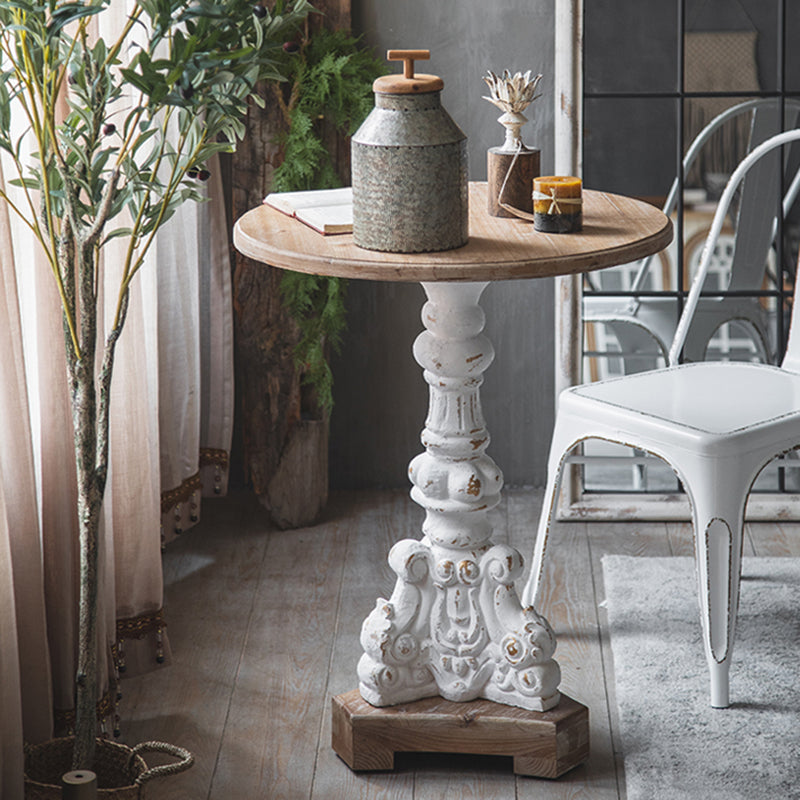 Pedestal Distressed End Table French Country Round Side End Table Clearhalo 'Coffee & Accent Tables' 'End & Side Tables' 'end_side_tables' 'furn' 'furn_end_side_tables' 'Furniture' 'Living Room Furniture' 5753275