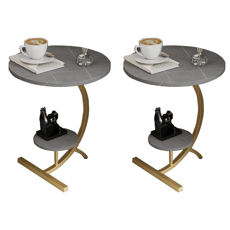 End Table with Storage and Shelf Modernist Slate Abstract Side Table Gold Gray 2 Clearhalo 'Coffee & Accent Tables' 'End & Side Tables' 'end_side_tables' 'furn' 'furn_end_side_tables' 'Furniture' 'Living Room Furniture' 5753498