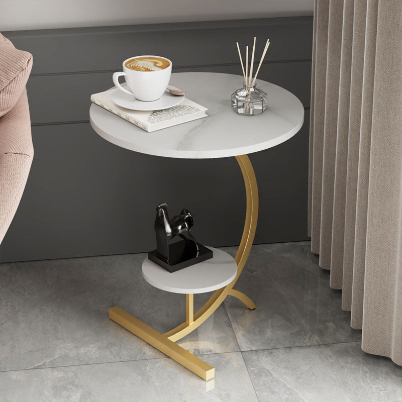 End Table with Storage and Shelf Modernist Slate Abstract Side Table Gold White 1 Clearhalo 'Coffee & Accent Tables' 'End & Side Tables' 'end_side_tables' 'furn' 'furn_end_side_tables' 'Furniture' 'Living Room Furniture' 5753499