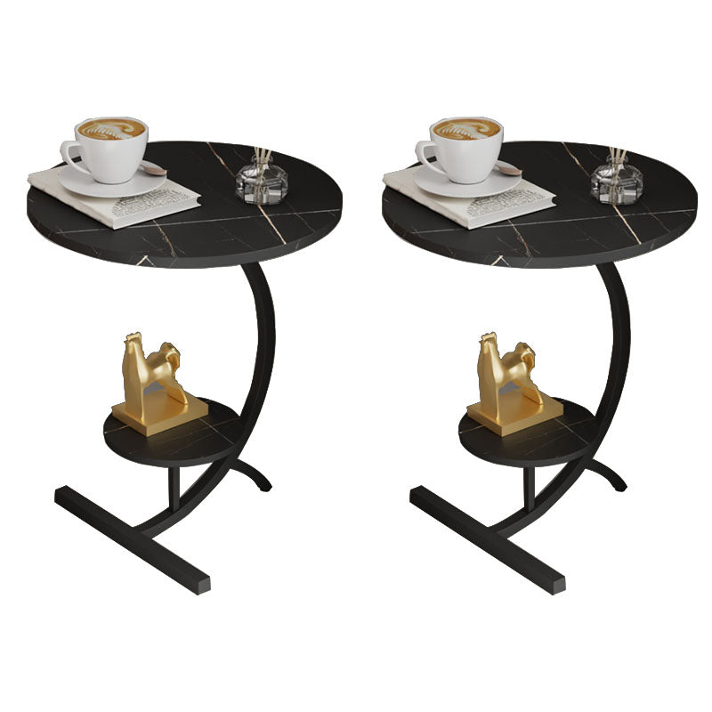 End Table with Storage and Shelf Modernist Slate Abstract Side Table Black Black 2 Clearhalo 'Coffee & Accent Tables' 'End & Side Tables' 'end_side_tables' 'furn' 'furn_end_side_tables' 'Furniture' 'Living Room Furniture' 5753502
