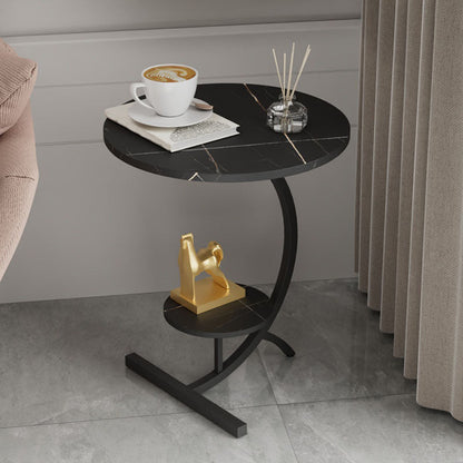 End Table with Storage and Shelf Modernist Slate Abstract Side Table Black Black 1 Clearhalo 'Coffee & Accent Tables' 'End & Side Tables' 'end_side_tables' 'furn' 'furn_end_side_tables' 'Furniture' 'Living Room Furniture' 5753503