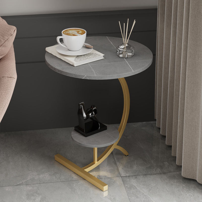 End Table with Storage and Shelf Modernist Slate Abstract Side Table Gold Gray 1 Clearhalo 'Coffee & Accent Tables' 'End & Side Tables' 'end_side_tables' 'furn' 'furn_end_side_tables' 'Furniture' 'Living Room Furniture' 5753512