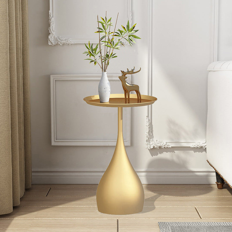 Round Side Table with Metal Pedestal Modernism Tray Top Side Table