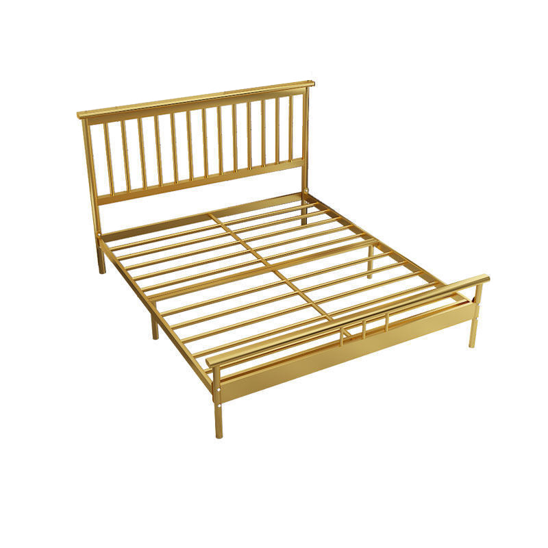 Cama de cabecera rectangular glamorosa con marco de hierro y piernas en cama de marco abierto