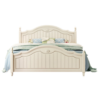French Country Panel Bed Wood White Bed Frame with Arched Headboard Panel Clearhalo 'Bedroom Furniture' 'Beds' 'furn' 'furn_beds' 'Furniture' 5753773
