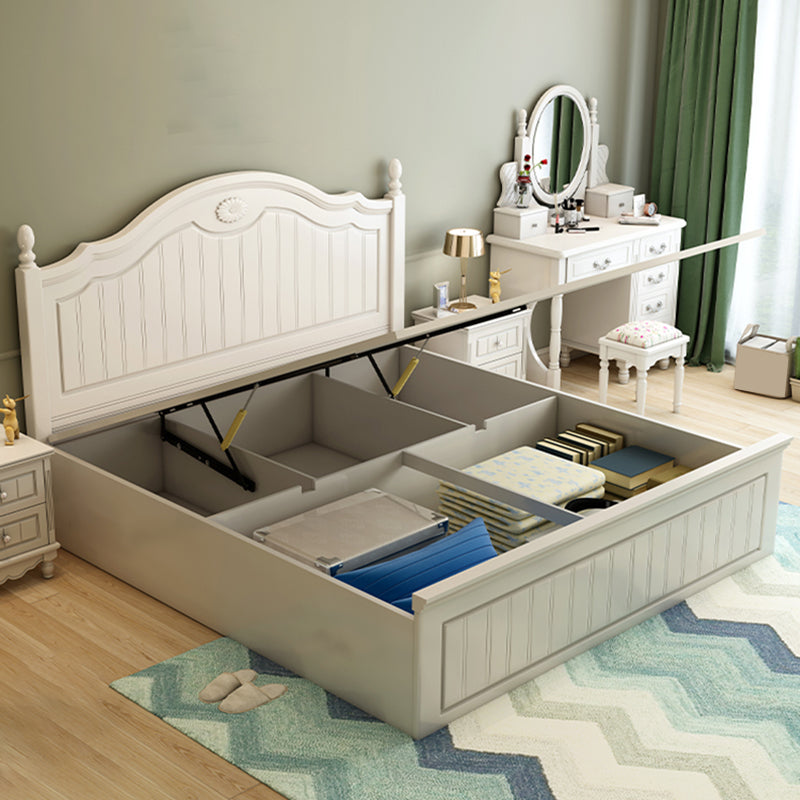 French Country Panel Bed Wood White Bed Frame with Arched Headboard Clearhalo 'Bedroom Furniture' 'Beds' 'furn' 'furn_beds' 'Furniture' 5753782