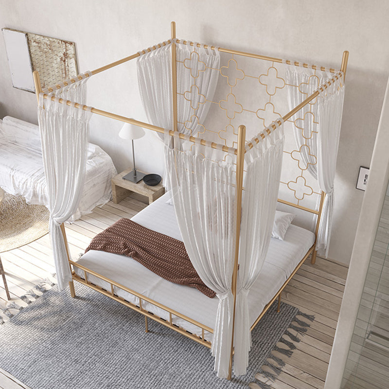 Metal Four Poster Bed con cabecera de marco abierto, cama estándar glamorosa