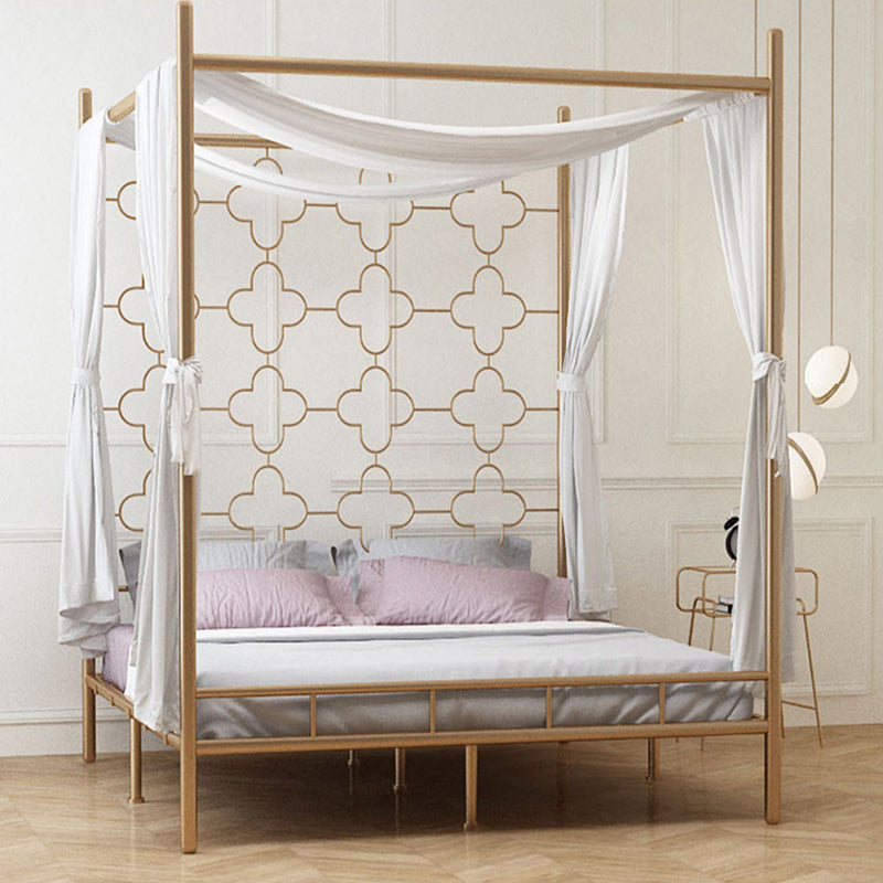 Metal Four Poster Bed con cabecera de marco abierto, cama estándar glamorosa