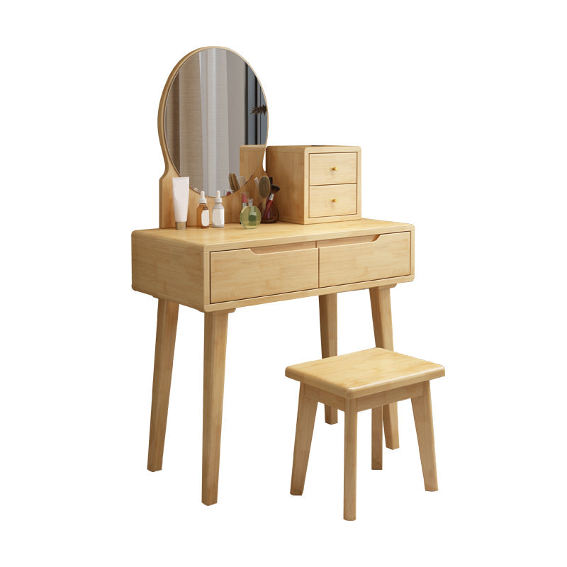4 Drawer & Mirror Makeup Vanity Desk Rubber Wood Dressing Table Clearhalo 'Bedroom Furniture' 'furn' 'furn_makeup_vanities' 'Furniture' 'Makeup Vanities' 'makeup_vanities' 5754460