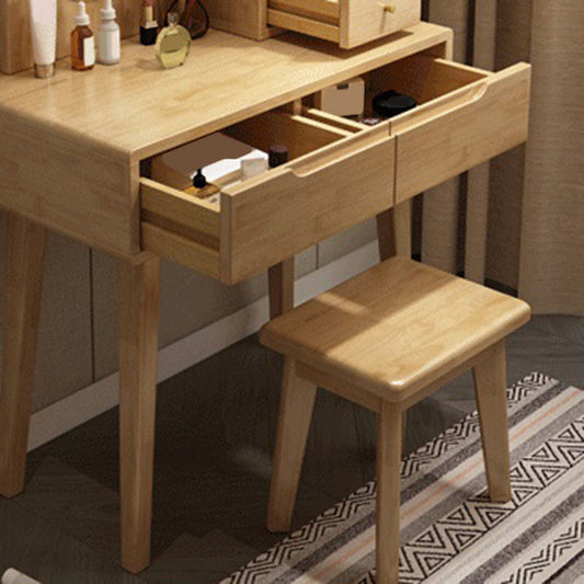 4 Drawer & Mirror Makeup Vanity Desk Rubber Wood Dressing Table Clearhalo 'Bedroom Furniture' 'furn' 'furn_makeup_vanities' 'Furniture' 'Makeup Vanities' 'makeup_vanities' 5754461