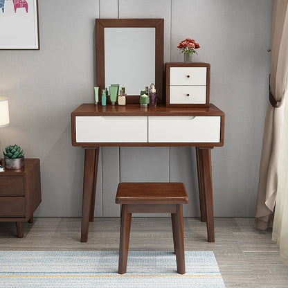 Mirrored Wood Makeup Dressing Table Stool Set with 4 Drawers Makeup Vanity & Mirror & Stools Walnut White Clearhalo 'Bedroom Furniture' 'furn' 'furn_makeup_vanities' 'Furniture' 'Makeup Vanities' 'makeup_vanities' 5754467