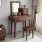 Mirrored Wood Makeup Dressing Table Stool Set with 4 Drawers Makeup Vanity & Mirror & Stools Walnut Clearhalo 'Bedroom Furniture' 'furn' 'furn_makeup_vanities' 'Furniture' 'Makeup Vanities' 'makeup_vanities' 5754468