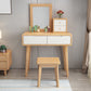 Mirrored Wood Makeup Dressing Table Stool Set with 4 Drawers Makeup Vanity & Mirror & Stools Natural Wood White Clearhalo 'Bedroom Furniture' 'furn' 'furn_makeup_vanities' 'Furniture' 'Makeup Vanities' 'makeup_vanities' 5754470