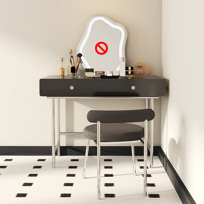 Black/White Contemporary Vanity 2 Storage Drawers with Padded Stool