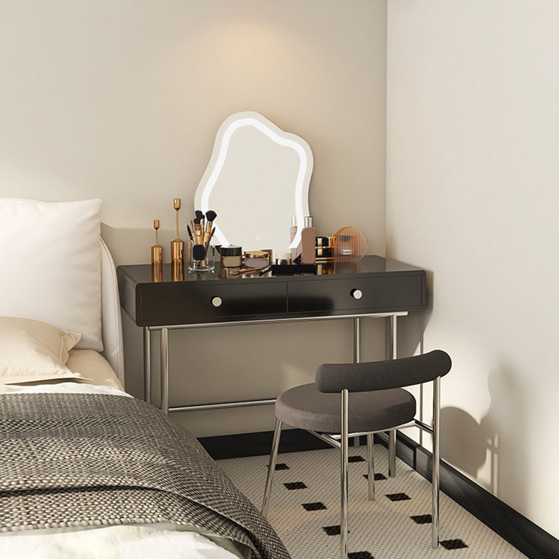 Black/White Contemporary Vanity 2 Storage Drawers with Padded Stool