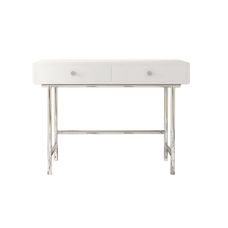 Black/White Contemporary Vanity 2 Storage Drawers with Padded Stool