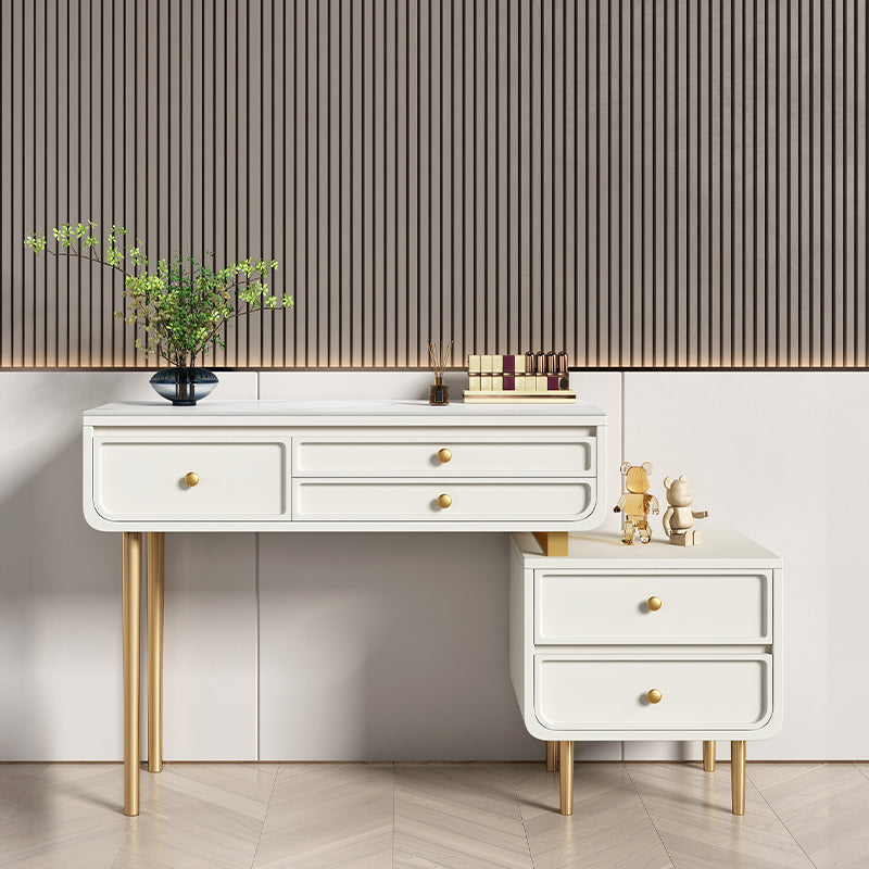 Wood and Metal Vanity Table in Grey/White 5 Storage Drawers Makeup Desk White Clearhalo 'Bedroom Furniture' 'furn' 'furn_makeup_vanities' 'Furniture' 'Makeup Vanities' 'makeup_vanities' 5754522
