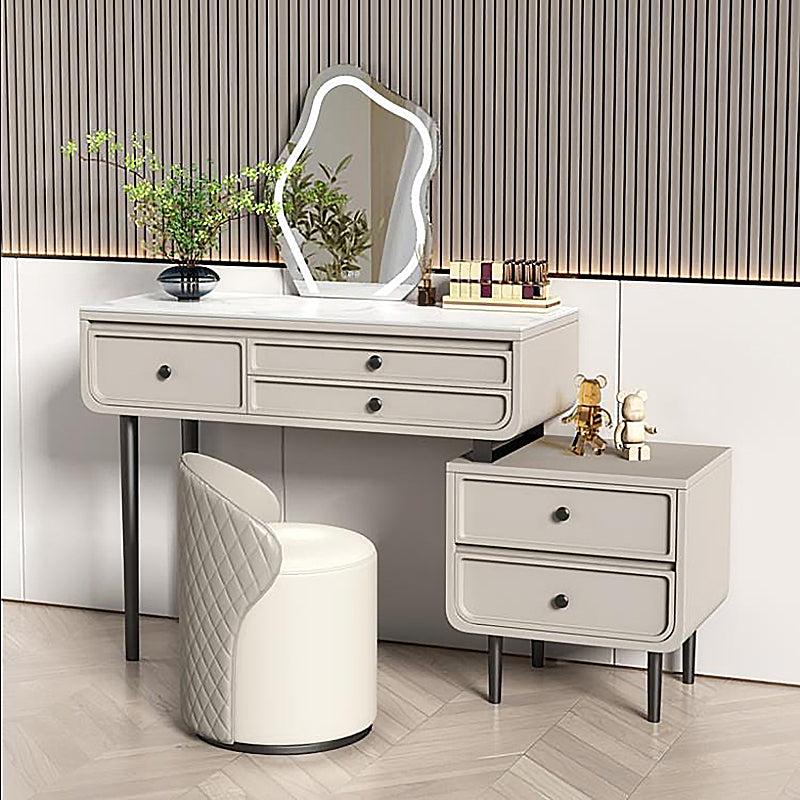 Wood and Metal Vanity Table in Grey/White 5 Storage Drawers Makeup Desk Clearhalo 'Bedroom Furniture' 'furn' 'furn_makeup_vanities' 'Furniture' 'Makeup Vanities' 'makeup_vanities' 5754523