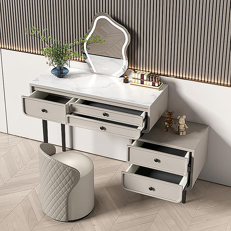 Wood and Metal Vanity Table in Grey/White 5 Storage Drawers Makeup Desk Clearhalo 'Bedroom Furniture' 'furn' 'furn_makeup_vanities' 'Furniture' 'Makeup Vanities' 'makeup_vanities' 5754524