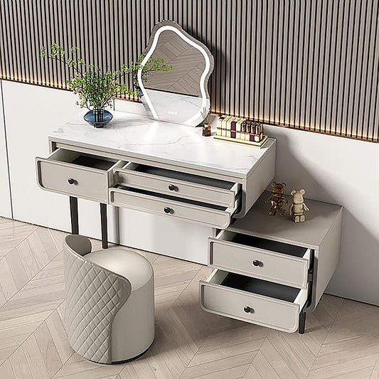 Wood and Metal Vanity Table in Grey/White 5 Storage Drawers Makeup Desk Clearhalo 'Bedroom Furniture' 'furn' 'furn_makeup_vanities' 'Furniture' 'Makeup Vanities' 'makeup_vanities' 5754524