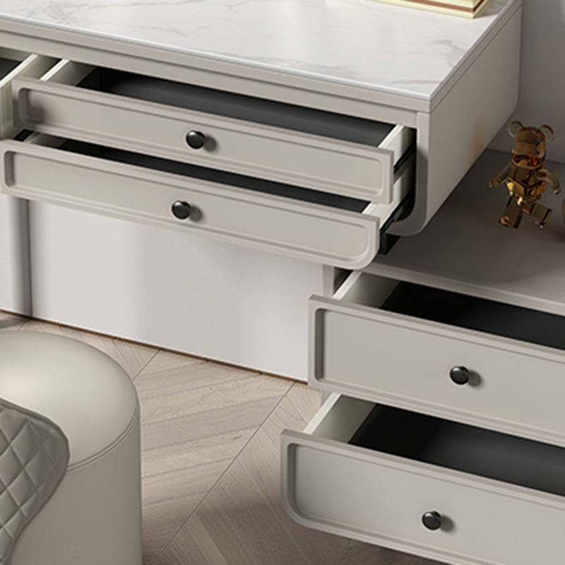 Wood and Metal Vanity Table in Grey/White 5 Storage Drawers Makeup Desk Clearhalo 'Bedroom Furniture' 'furn' 'furn_makeup_vanities' 'Furniture' 'Makeup Vanities' 'makeup_vanities' 5754527