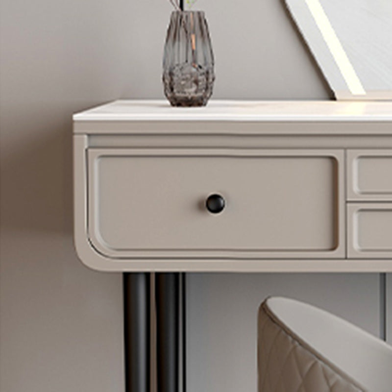 Wood and Metal Vanity Table in Grey/White 5 Storage Drawers Makeup Desk Clearhalo 'Bedroom Furniture' 'furn' 'furn_makeup_vanities' 'Furniture' 'Makeup Vanities' 'makeup_vanities' 5754528