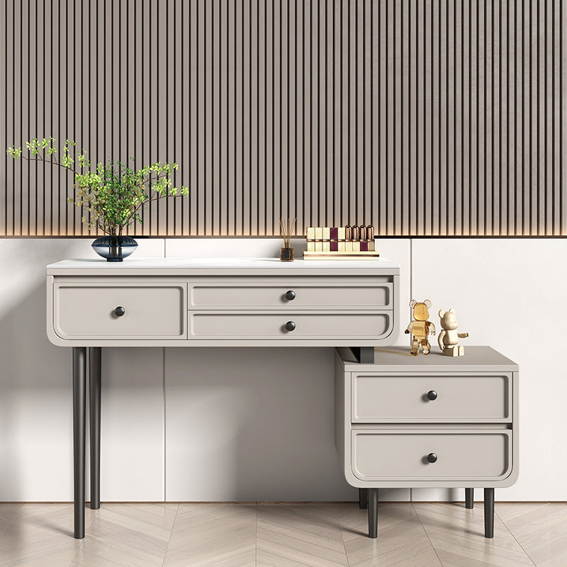 Wood and Metal Vanity Table in Grey/White 5 Storage Drawers Makeup Desk Grey Clearhalo 'Bedroom Furniture' 'furn' 'furn_makeup_vanities' 'Furniture' 'Makeup Vanities' 'makeup_vanities' 5754531