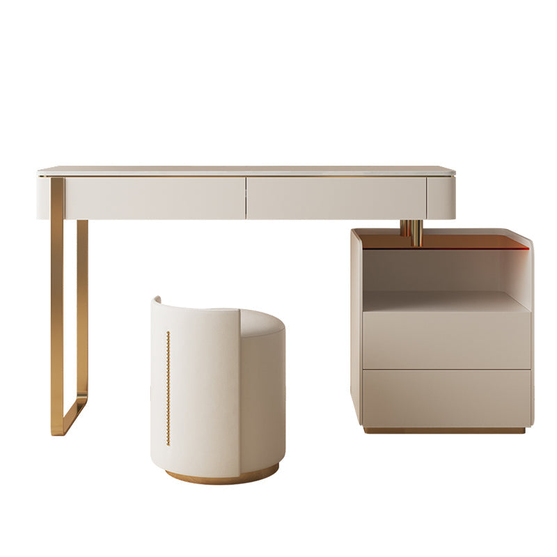 Technischer Holz Make -up -Schminktischhocker mit Glasakzent