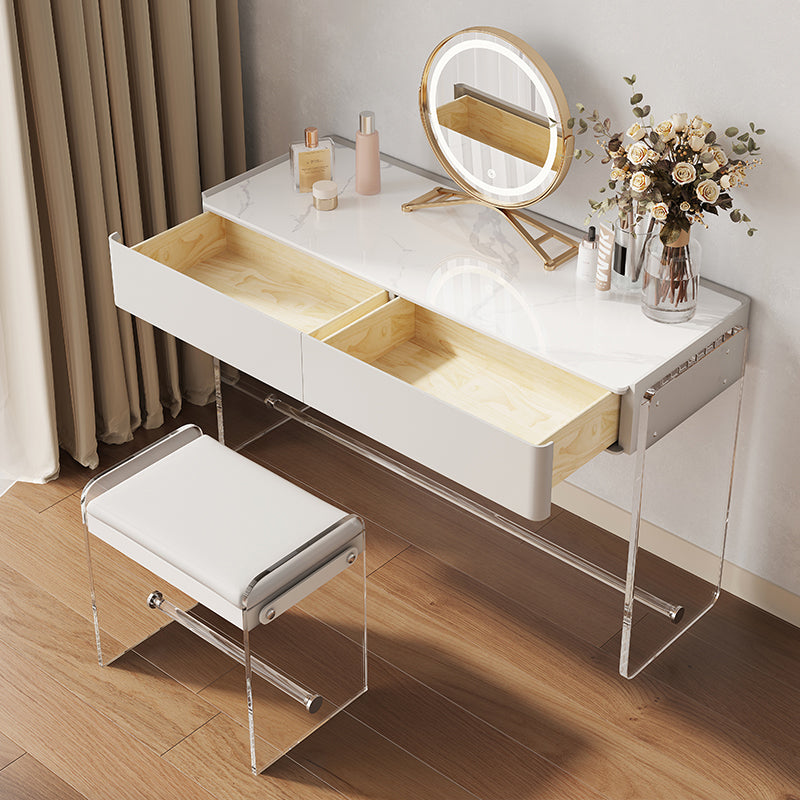 Table de coiffeuse de maquillage de vanité moderne Ensemble de tabourets en blanc