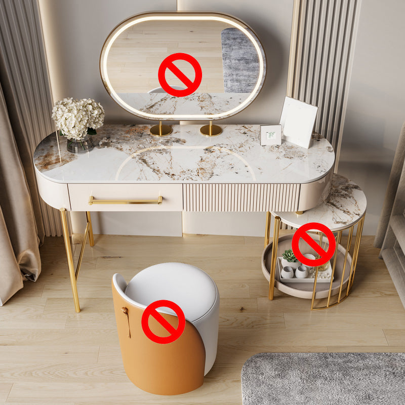 Luxuriöser Metallwaschtisch mit gepolstertem Hocker in Beige Eitelkeit