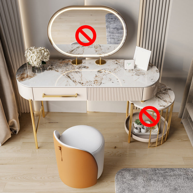 Luxuriöser Metallwaschtisch mit gepolstertem Hocker in Beige Eitelkeit