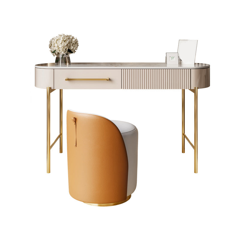 Luxuriöser Metallwaschtisch mit gepolstertem Hocker in Beige Eitelkeit