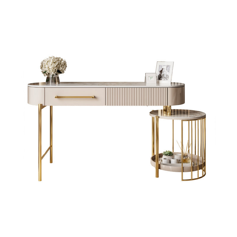 Luxuriöser Metallwaschtisch mit gepolstertem Hocker in Beige Eitelkeit